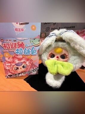 Baby Three Lucky Rabbit Zipper  Bag Plush Mint Green Bunny 400% SPECIAL Eyes